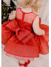 Red Tulle Sparkly Pearl Embellished Flower Girl Dress
